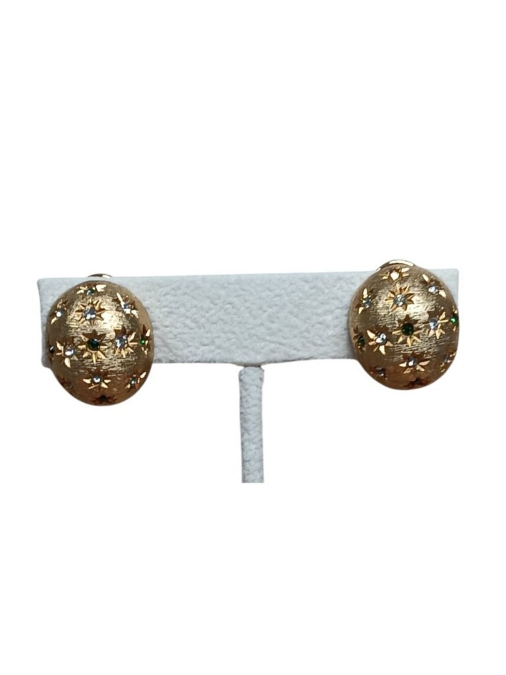 Vintage Celestial Dome Clip-on Earrings Gold Tone with Crystal Stars